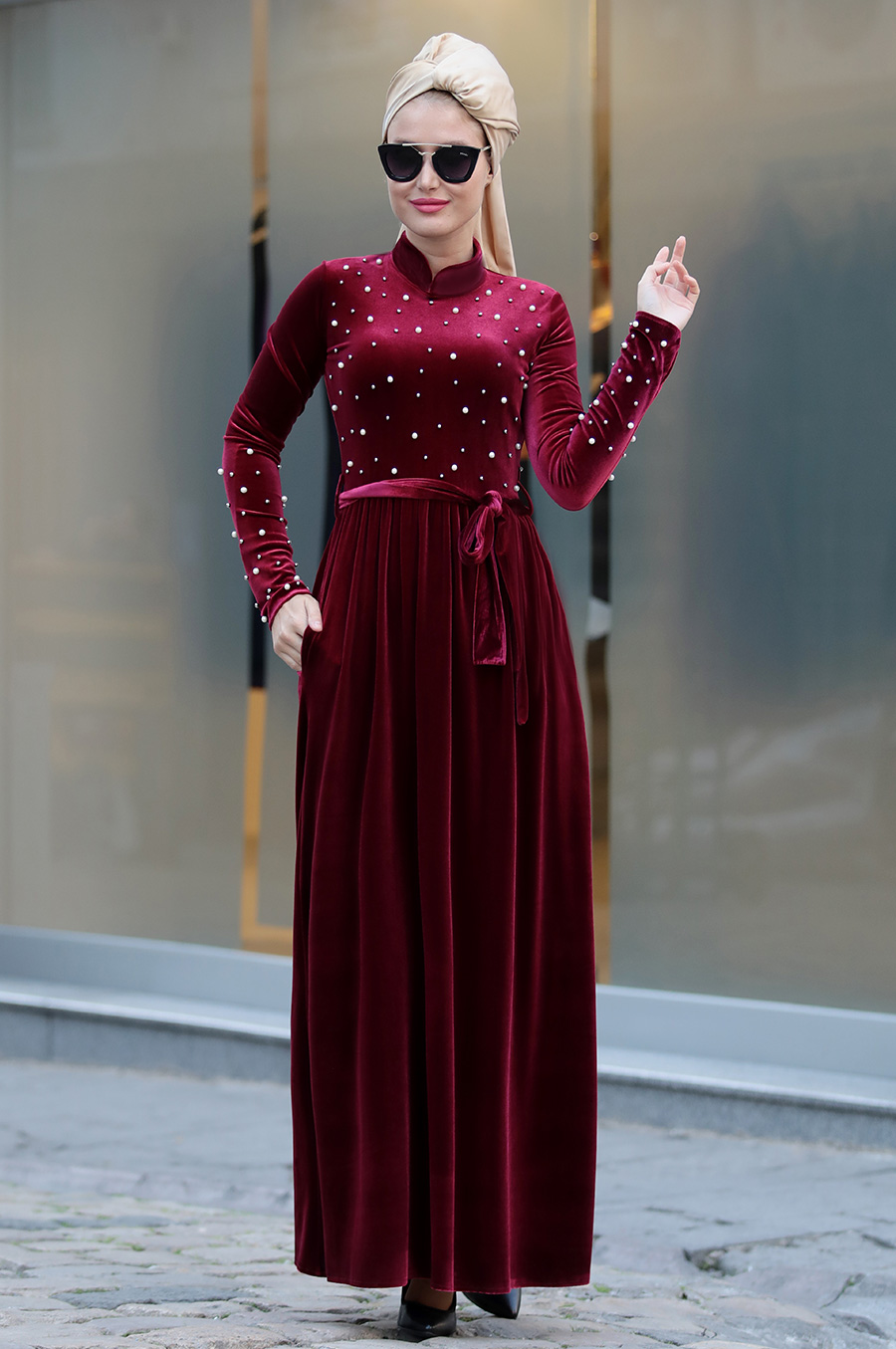 2018 Tesettur Kadife Abiye Elbise Modelleri 4