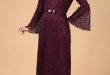 En Sik Patirti.com Tesettur Abiye Elbise Modelleri kemer detay koyu mor dantel albise