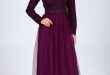 En Ucuz Patirti.com Tesettur Abiye Elbise Modelleri fermuar detay mor abiye