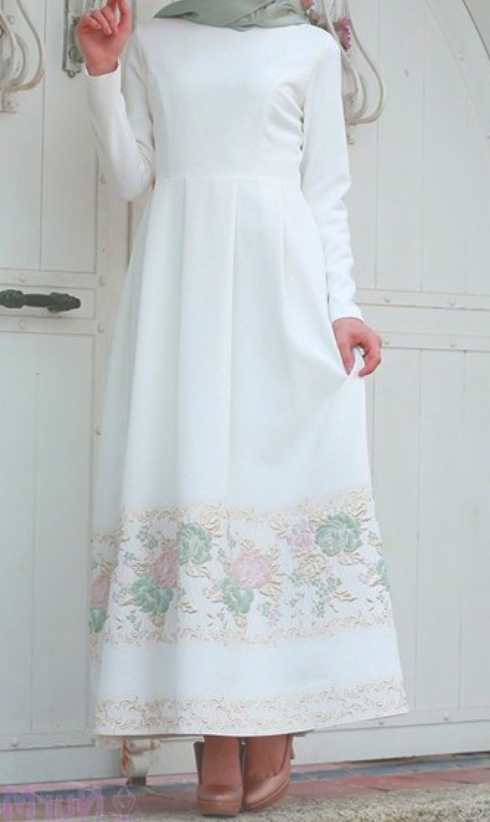 beyaz tesettur elbise 6