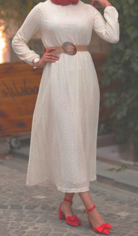 beyaz tesettur elbise 7