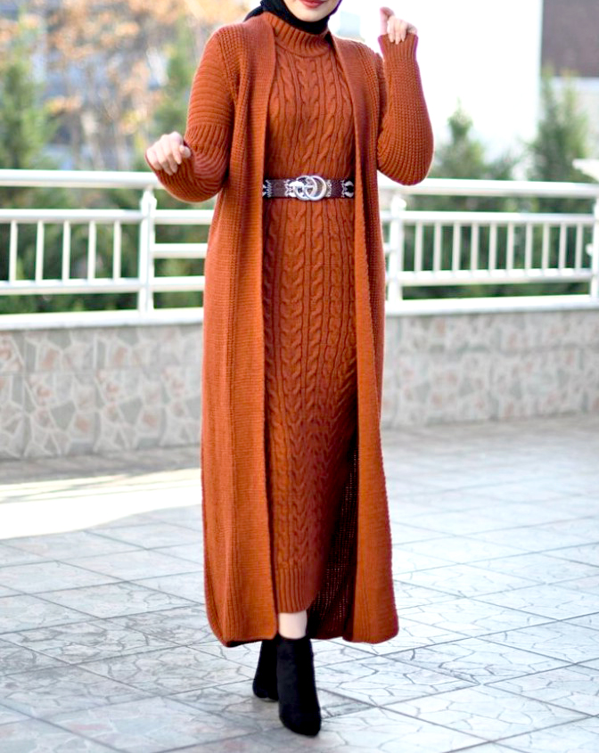 kiremit rengi elbise kombinleri